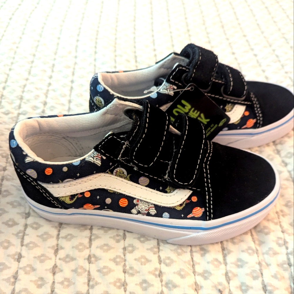 Vans Kids Black White Space Print Velcro Sneakers